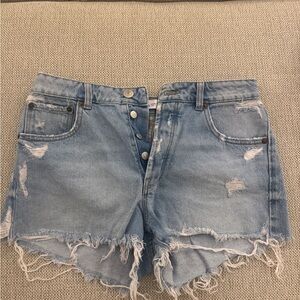 Zara Light Blue Frayed Jean Shorts